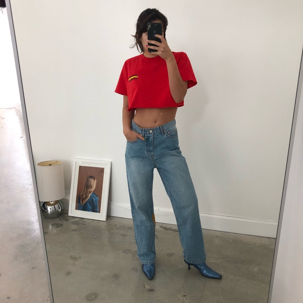 Oversized Jeans with Yellow Paint Stripe on Leg - Picture 3 of 3